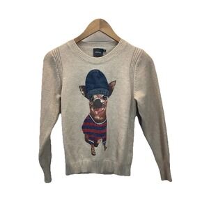 Cliche'  Chihuahua Sweater‎ Sparkle Novelty Soft Wool Blend Crew Neck Beige Sz S